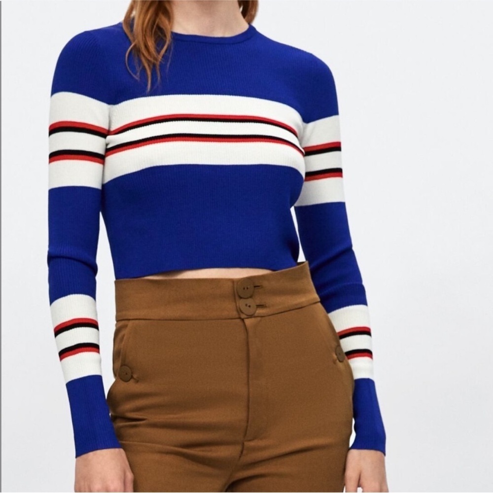 Zara Women's Blue Striped knit Top
